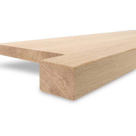 Eiken overzet vensterbank - op maat - 2 cm dik - met verlijmde 4x4 cm rand - foutvrij eikenhout (A/B), verlijmd - 20 mm Eiken overzet vensterbank - op maat - 2 cm dik - met verlijmde 4x4 cm rand - foutvrij eikenhout (A/B), verlijmd - 20 mm