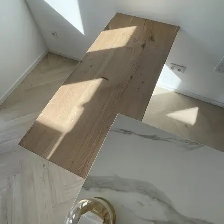 Eiken blad - op maat - 4 cm dik - rustiek eikenhout (B/C) - verlijmd paneel, brede lamel (9-12 cm) - 40 mm Eiken blad - op maat - 4 cm dik - rustiek eikenhout (B/C) - verlijmd paneel, brede lamel (9-12 cm) - 40 mm