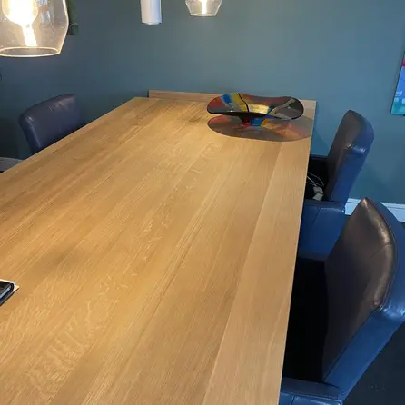 Eiken tafelblad - op maat - 4 cm dik - 2-laags massief - foutvrij eikenhout (A/B) - verlijmd, smalle lamel - 40 mm