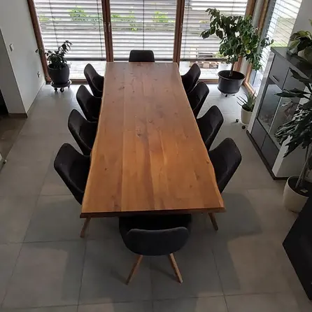 Eiken tafelblad - boomstam rand - 6 cm dik - 2-laags rondom opgedikt - rustiek eikenhout (B/C) - verlijmd, brede (XL) lamel - 60 mm