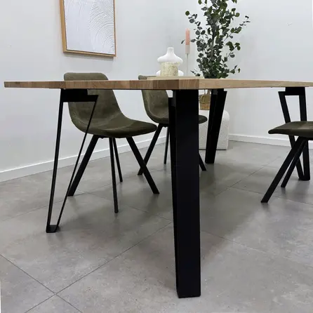 Stalen hairpin poten - zwart - koker: 0,5x8 cm - breedte; 92 cm - hoogte: 72 cm - zwarte haarspeld tafelpoot - gecoat metaal / staal