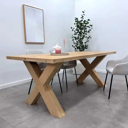 Eiken X tafelpoten - rustiek - balk: 12x12 cm - breedte: 78 cm - hoogte: 72 cm - X-poot (eetkamer)tafel - rustiek eikenhout (B/C)