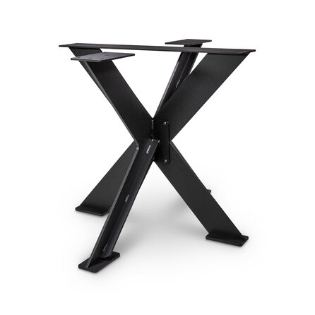 Stalen dubbel X onderstel - zwart - 1 cm dik -  78x90 cm - hoogte: 72 cm - kruis tafelonderstel taps - gecoat metaal / staal