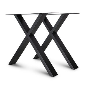 Stalen X-poten - zwart - SET (2 stuks) - 4x10 cm - 78 cm breed - 72 cm hoog Stalen X-poten - zwart - SET (2 stuks) - 4x10 cm - 78 cm breed - 72 cm hoog