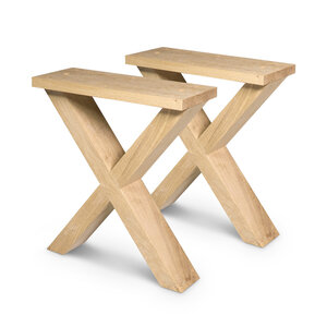 Eiken X-bankpoten - SET (2 stuks) - 8x4 cm - 36 cm breed - 41 cm hoog