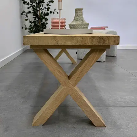 Eiken X bankpoten - rustiek - balk: 8x4 cm - breedte: 36 cm - hoogte: 41 cm - X-poot bankje - rustiek eikenhout (B/C)