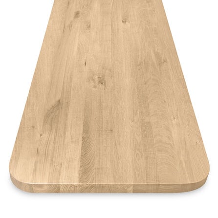 Eiken tafelblad - ronde hoeken - op maat - 4 cm dik - rustiek eikenhout (B/C) - verlijmd, smalle lamel - 40 mm