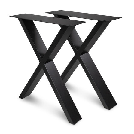 Stalen X poten - zwart - koker: 4x10 cm - breedte: 60 cm - hoogte: 72 cm - zwarte X-tafelpoot - gecoat metaal / staal