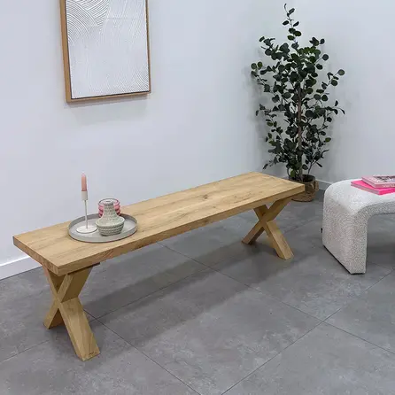 Eiken bankje - op maat - 4 cm dik - eettafel bank van rustiek eikenhout (B/C) - met brede lamel - 40 mm Eiken bankje - op maat - 4 cm dik - eettafel bank van rustiek eikenhout (B/C) - met brede lamel - 40 mm