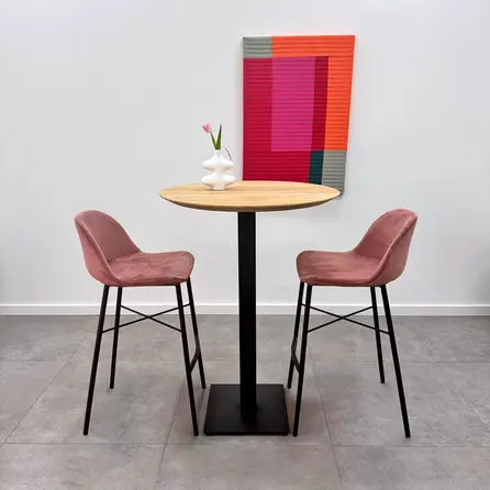 Eiken bartafel - rond - 4 cm dik - ronde eiken bar-/sta (horeca) tafel van foutvrij eikenhout (A/B) met brede lamel - 40 mm