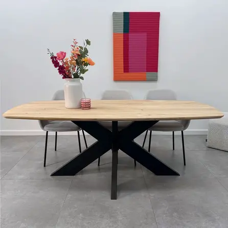 Eiken eettafel - Deens ovaal - 2,7 cm dik - Deens ovale eiken tafel van rustiek eikenhout (B/C) met brede lamel - 27 mm