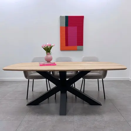 Eiken eettafel - Deens ovaal - 2,7 cm dik - Deens ovale eiken tafel van rustiek eikenhout (B/C) met brede lamel - 27 mm