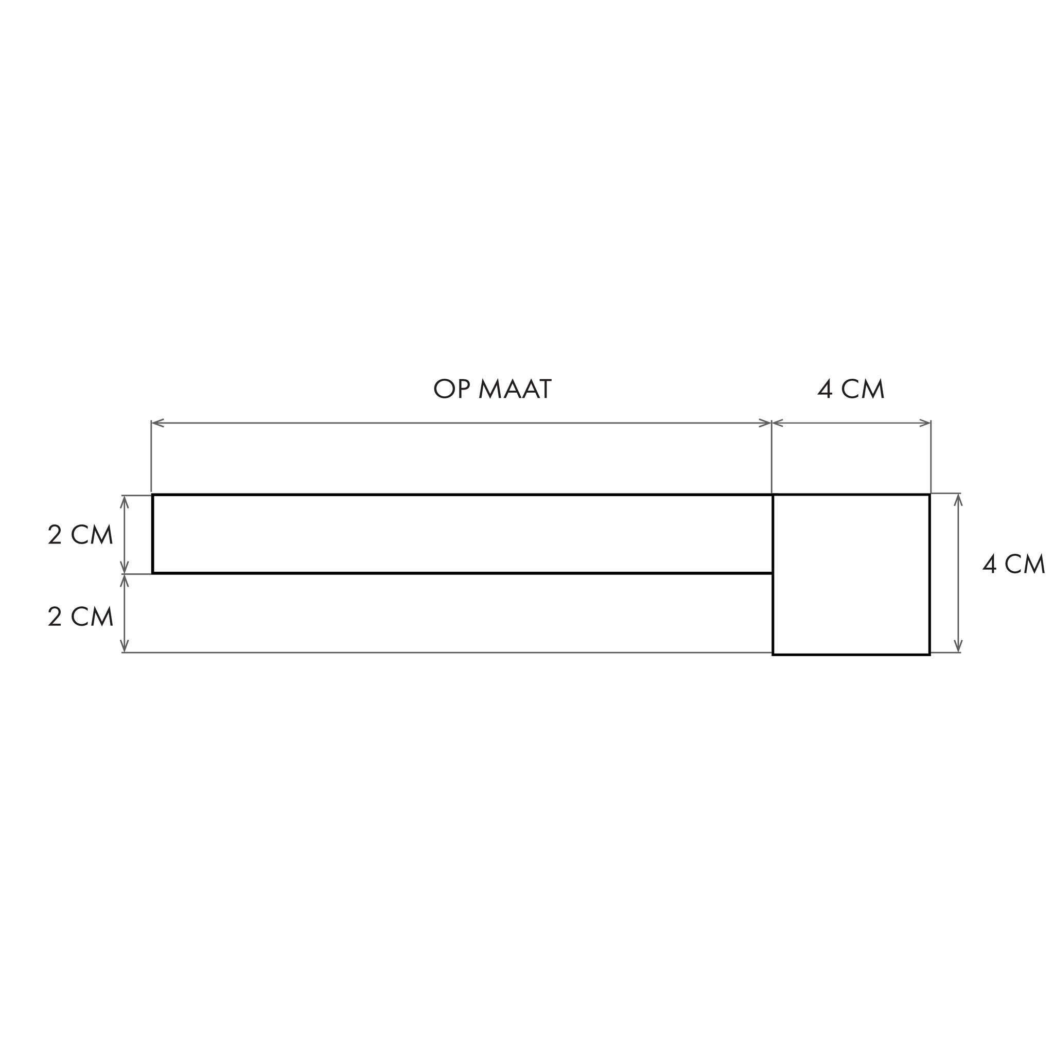 Oversteek: 4 cm diep en 2 cm hoog