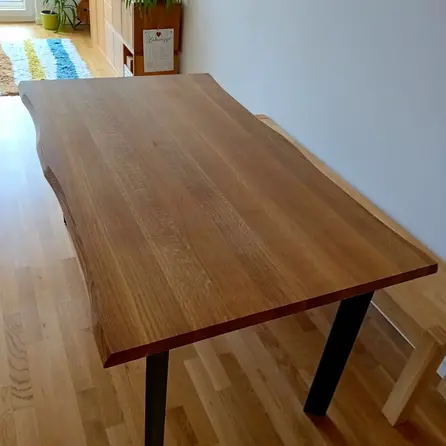 Eiken tafelblad - boomstam rand (CNC) - op maat - 2,7 cm dik - foutvrij eikenhout (A/B) - verlijmd, brede lamel (9-12 cm) - 27 mm