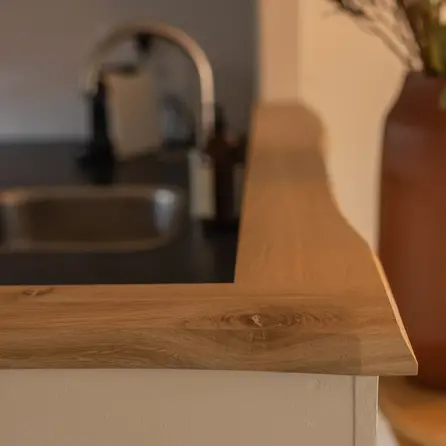 Eiken blad - boomstam rand (CNC) - op maat - 4 cm dik - rustiek eikenhout (B/C) - verlijmd paneel, brede lamel (9-12 cm) - 40 mm
