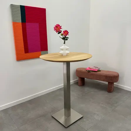 Eiken bartafel - rond - 4 cm dik - ronde eiken bar-/sta (horeca) tafel van foutvrij eikenhout (A/B) met brede lamel - 40 mm