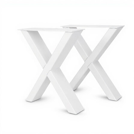 Stalen X bankpoten - wit - koker: 8x4 cm - breedte: 36 cm - hoogte: 41 cm - witte X-poot bankje - gecoat metaal / staal Stalen X bankpoten - wit - koker: 8x4 cm - breedte: 36 cm - hoogte: 41 cm - witte X-poot bankje - gecoat metaal / staal