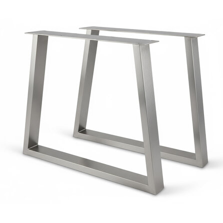 Stalen trapeze poten - RVS - koker: 4x10 cm - breedte: 95 cm - hoogte: 72 cm - trapezium tafelpoot - geborsteld roestvrij staal (304)