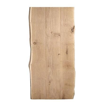 Eiken tafelblad - boomstam rand - geborsteld - 4,5 cm dik - rustiek eikenhout (B/C) - verlijmd, 3 XXL lamellen met V-groef - 45 mm