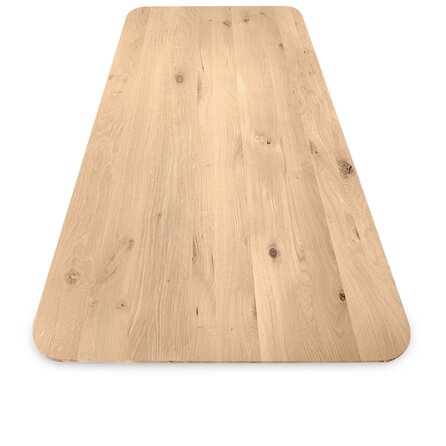 Eiken tafelblad - ronde hoeken met verjongde rand - 3 cm dik - rustiek eikenhout (B/C) - verlijmd, medium lamel - 30 mm