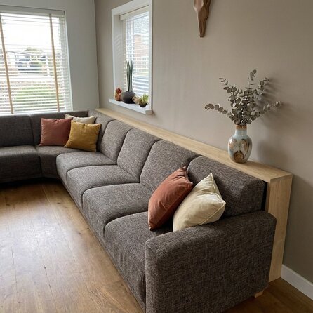 Eiken sidetable voor achter de bank - op maat - 2,7 cm dik - smalle eiken wandtafel van foutvrij eikenhout (A/B) met brede lamel - 27 mm