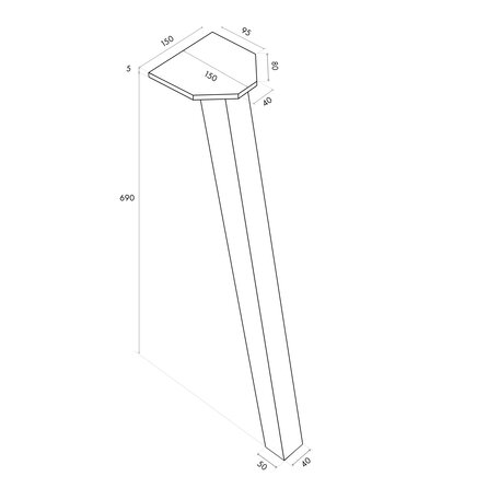 Eiken tafelpoten taps - per SET (4 stuks) -  4,5x5 tot 7 cm - hoogte: 69,5 cm - (eet)tafel poten - (eetkamer)tafel - rustiek eikenhout (B/C)