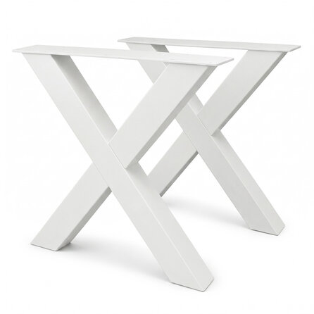 Stalen X-tafelpoten - wit (RAL 9016) - per SET (2 stuks) - koker: 10x10 cm - breedte: 76 cm - hoogte: 72 cm - witte X-poot - gecoat metaal Stalen X-tafelpoten - wit (RAL 9016) - per SET (2 stuks) - koker: 10x10 cm - breedte: 76 cm - hoogte: 72 cm - witte X-poot - gecoat metaal