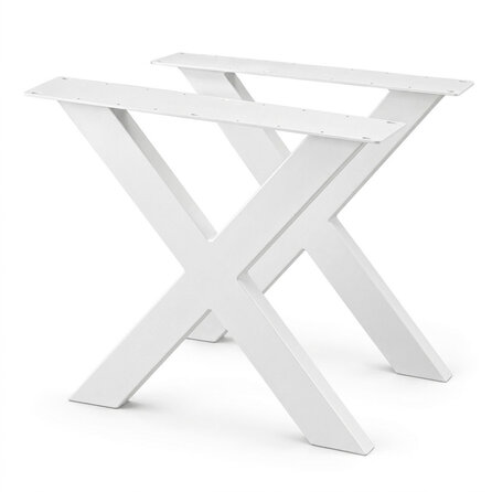 Stalen X-tafelpoten - wit (RAL 9016) - per SET (2 stuks) - koker: 4x10 cm - breedte: 78 cm - hoogte: 72 cm - witte X-poot - gecoat metaal