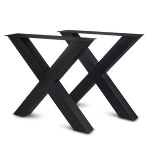 Stalen X-tafelpoten - zwart - SET (2 stuks) - 10x10 cm - 78 cm breed - 72 cm hoog