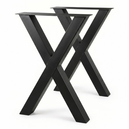 Stalen bartafel X-poten - zwart (RAL 9005) - per SET (2 stuks) - koker: 10x10 cm - breedte: 78 cm - hoogte: 105 cm - zwarte X-statafel poot - gecoat metaal