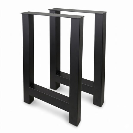 Stalen bartafel H-poten - zwart (RAL 9005) - per SET (2 stuks) - koker: 8x8 cm - breedte: 60 cm - hoogte: 90 cm - zwarte H-statafel poot - gecoat metaal
