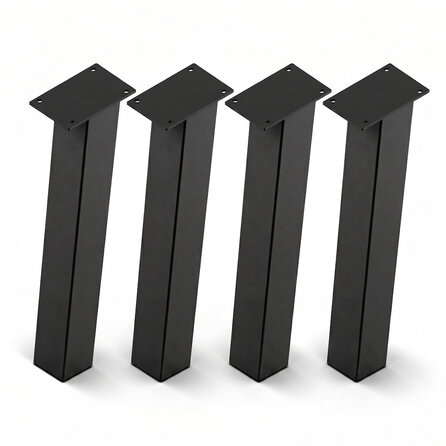 Stalen blokpoten schuin - zwart (RAL 9005) - per SET (4 stuks, los) - koker: 10x10 cm - 72 cm hoog - "losse" zwarte blok tafelpoten - gecoat metaal