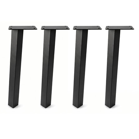 Stalen blokpoten schuin - zwart (RAL 9005) - per SET (4 stuks, los) - koker: 5x5 cm - 72 cm hoog - "losse" zwarte blok tafelpoten - gecoat metaal