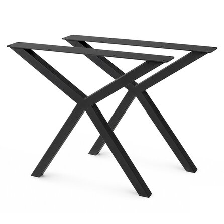 Stalen scissor poten - zwart (RAL 9005) - per SET (2 stuks) - koker: 4x4 cm - breedte: 78 cm - hoogte: 72 cm - zwarte (X/Y) tafelpoot - gecoat metaal