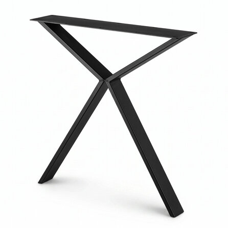 Stalen scissor poten - zwart (RAL 9005) - per SET (2 stuks) - koker: 2x8 cm - breedte: 70 cm - hoogte: 73 cm - zwarte (X/Y) tafelpoot - gecoat metaal