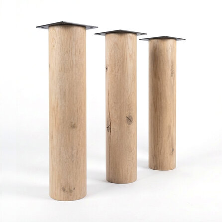 Ronde eiken tafelpoten - per SET (4 stuks) - diameter: 12 cm - 72,5 cm hoog - "losse" ronde tafelpoten - rustiek eikenhout (B/C), verlijmd