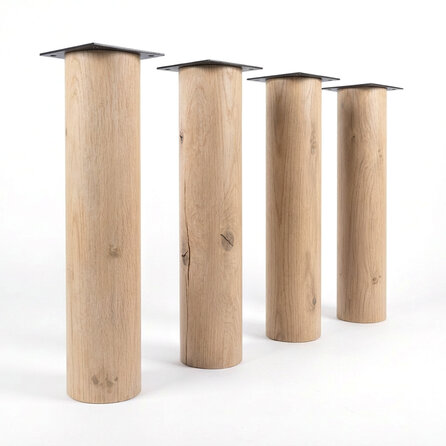 Ronde eiken tafelpoten - per SET (4 stuks) - diameter: 12 cm - 72,5 cm hoog - "losse" ronde tafelpoten - rustiek eikenhout (B/C), verlijmd