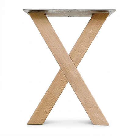 Eiken X bankpoten - per SET (2 stuks) - 5x5 cm - breedte: 36 cm - hoogte: 40 cm - X-poot bankje - rustiek eikenhout (B/C)