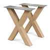 Eiken X bankpoten - per SET (2 stuks) - 5x5 cm - breedte: 36 cm - hoogte: 40 cm - X-poot bankje - rustiek eikenhout (B/C)