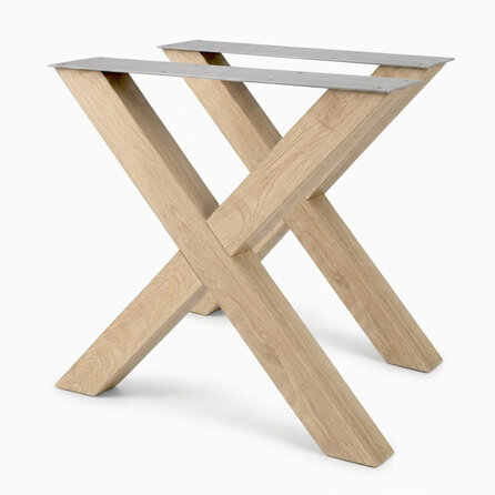 Eiken X tafelpoten - per SET (2 stuks) - 8x8 cm - breedte: 82 cm - hoogte: 73 cm - X-poot (eetkamer)tafel - rustiek eikenhout (B/C)