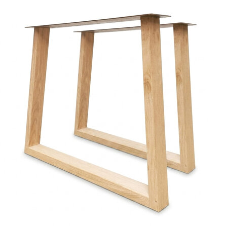 Eiken trapeze tafelpoten - per SET (2 stuks) - 4x8 cm - breedte: 90 cm - hoogte: 72 cm - trapezium poot (eetkamer)tafel - rustiek eikenhout (B/C)