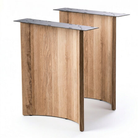 Eiken boogpoten - per SET (2 stuks) - 2,5 cm (massief) - breedte: 70 cm - hoogte: 75 cm - gebogen eiken paneelpoot - rustiek eikenhout (B/C)