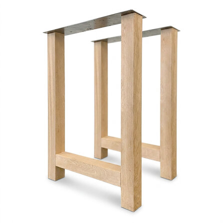 Eiken bartafel H-poten - per SET (2 stuks) - 8x8 cm - breedte: 71 cm - hoogte: 100 cm - H-statafel poot- rustiek eikenhout (B/C)