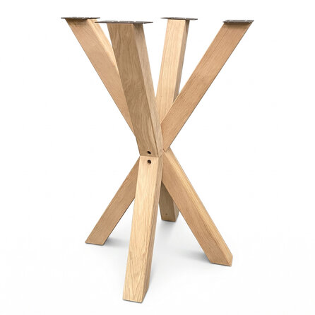 Eiken bartafel kruispoot - 8x8 cm - 70x70 cm - hoogte: 100 cm - dubbel X statafel onderstel - rustiek eikenhout (B/C)