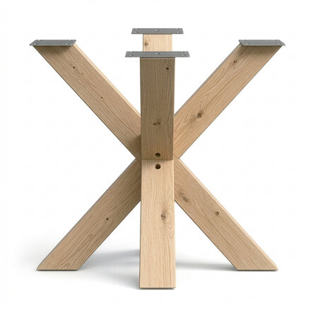 Eiken kruispoot - 10x10 cm - 80x80 cm - hoogte: 72 cm - dubbel X tafelonderstel - rustiek eikenhout (B/C)
