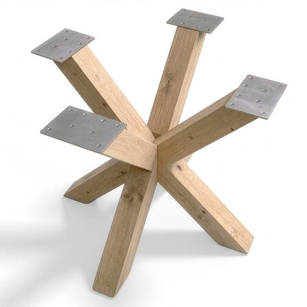 Eiken kruispoot - 10x10 cm - 80x80 cm - hoogte: 72 cm - dubbel X tafelonderstel - rustiek eikenhout (B/C)