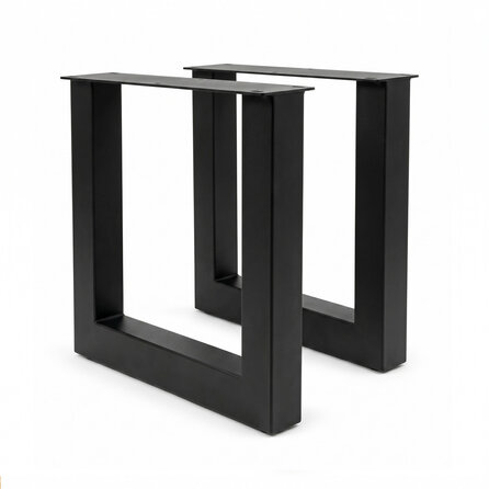 Stalen U bankpoten - zwart (RAL 9005) - per SET (2 stuks) - koker: 6x6 cm - breedte: 36 of 38 cm - zwarte U-poot bankje - gecoat metaal