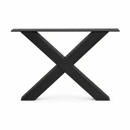 Stalen X poten - zwart (RAL 9005) - per SET (2 stuks) - koker: 5x5 cm - breedte: 54 cm - hoogte: 37,5 cm - zwarte salon X-tafelpoot - gecoat metaal
