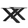 Stalen X poten - zwart (RAL 9005) - per SET (2 stuks) - koker: 5x5 cm - breedte: 54 cm - hoogte: 37,5 cm - zwarte salon X-tafelpoot - gecoat metaal