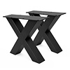 Stalen X poten - zwart (RAL 9005) - per SET (2 stuks) - koker: 8x8 cm - breedte: 55 cm - hoogte: 40 cm - zwarte salon X-tafelpoot - gecoat metaal